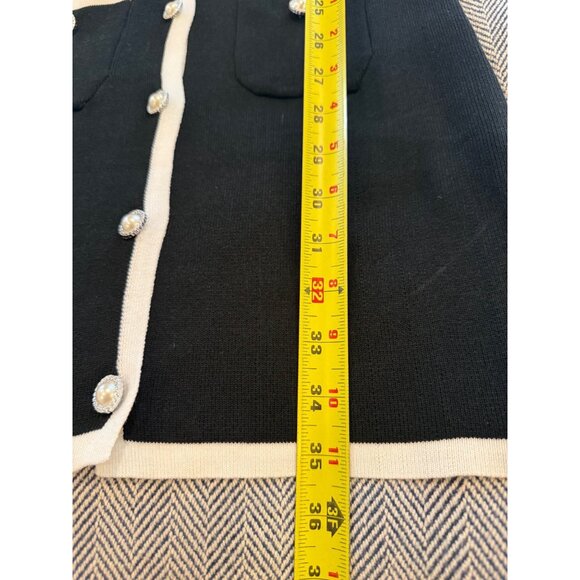 Vintage-Inspired Black Sleeveless Knit Dress With Pearl Buttons & Cream Trim Mid - Picture 5 of 10